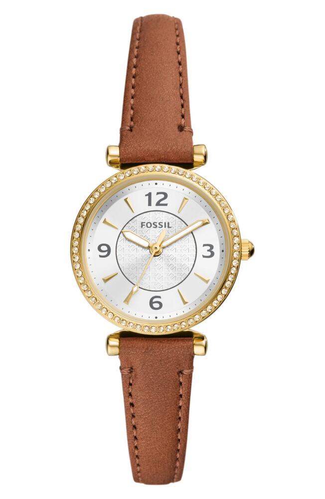 Fossil Carlie Leather Strap Watch, 28mm in Tan Cover