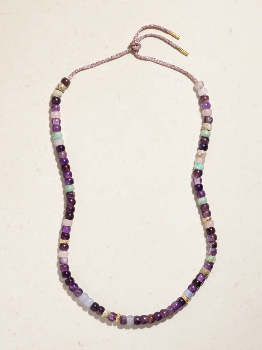 Carolina Bucci - Forte Beads Big Sur 18-karat Gold And Lurex Multi-stone Necklace - Purple Cover