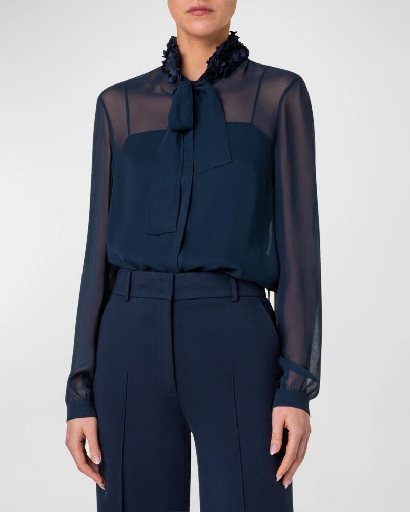 Akris punto Techno Crepe Blouse with Lasercut Floral Details Cover