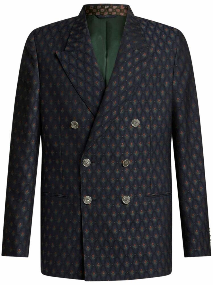 ETRO floral-jacquard double-breasted blazer - Blue Cover