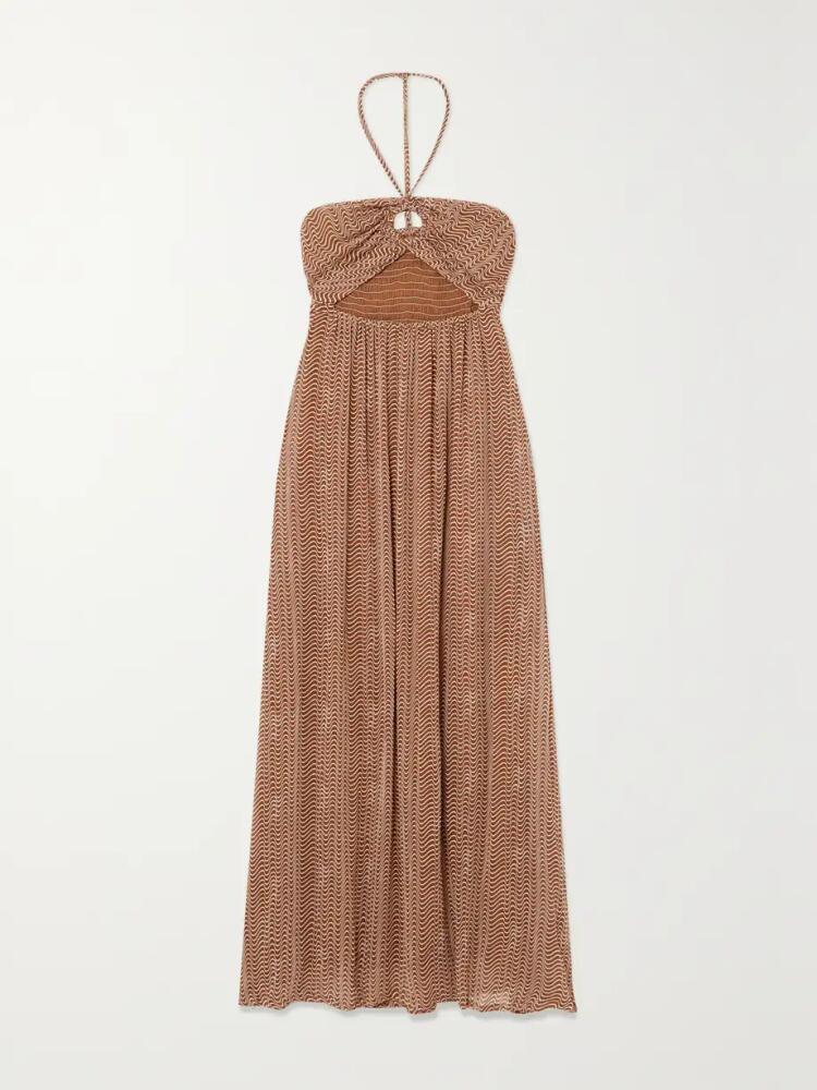 Faithfull - La Costa Cutout Printed Linen Halterneck Maxi Dress - Brown Cover