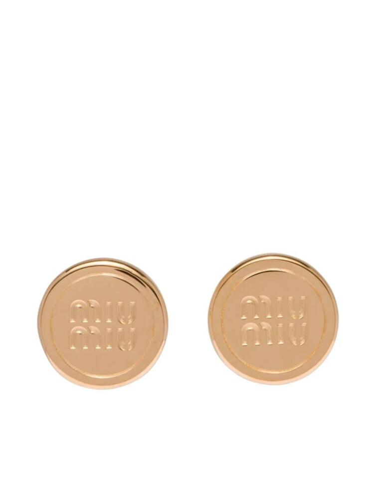 Miu Miu embossed-logo stud earrings - Gold Cover