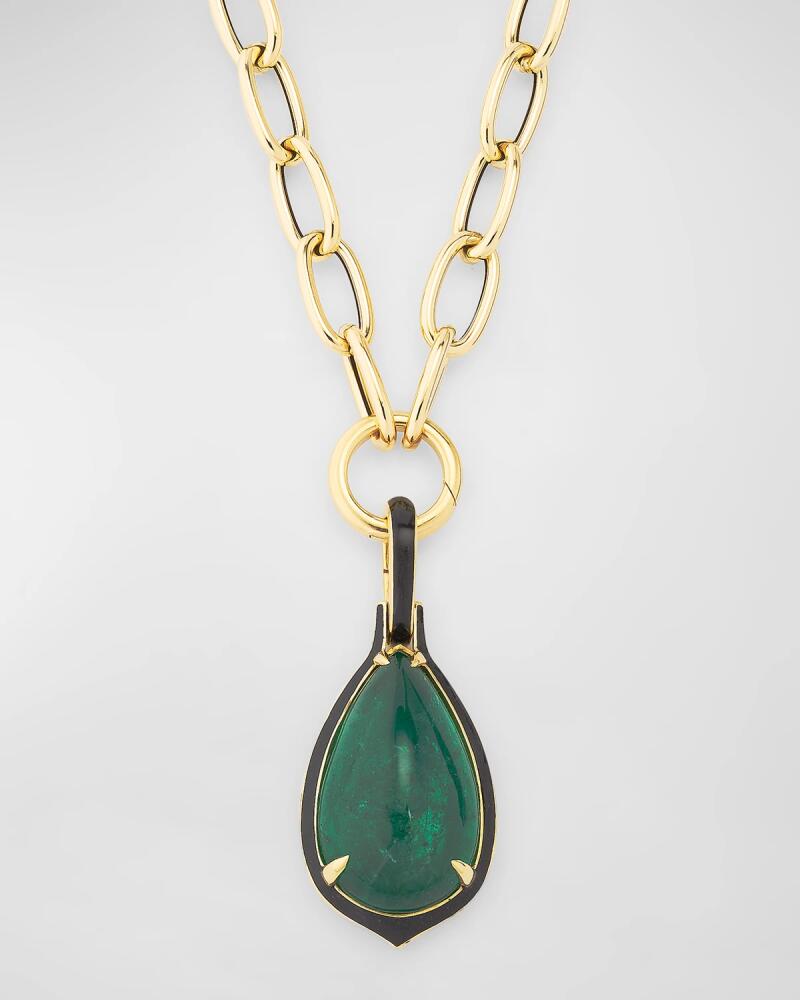 Goshwara G-One Pear Shape Emerald Pendant Necklace with Black Enamel Cover