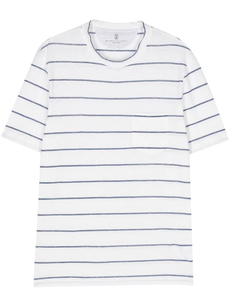 Brunello Cucinelli slub-textured striped T-shirt - White Cover