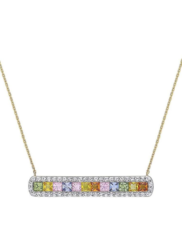 Sonatina Women's 14K Yellow Gold & Multi Color Treated Sapphire Bar Necklace Cover