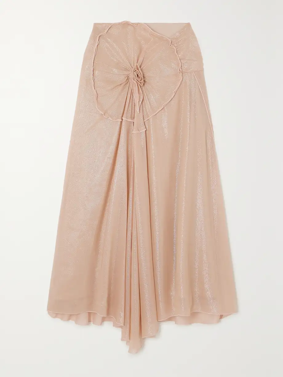 Victoria Beckham - Draped Appliquéd Metallic Tulle Midi Skirt - Pink Cover