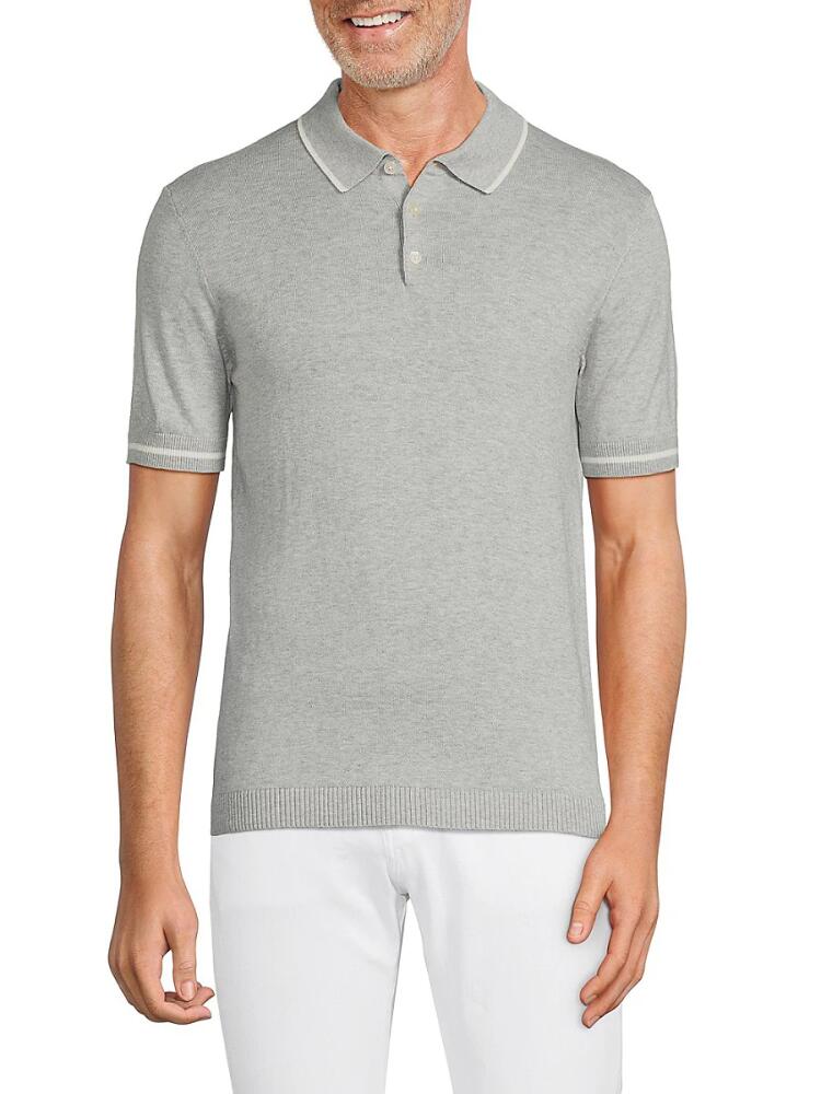 Elie Tahari Men's Contrast Trim Silk Blend Polo - Grey Heather Cover