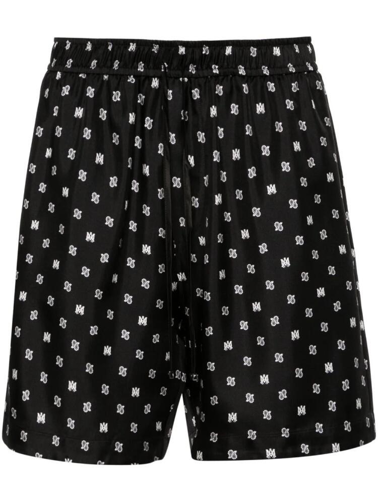 AMIRI monogram paisley-print silk shorts - Black Cover