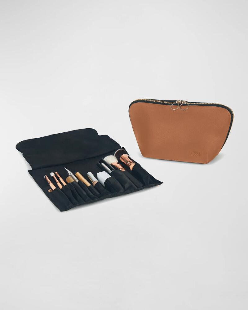 KUSSHI Signature Leather Makeup Bag w/ Organizer Cover