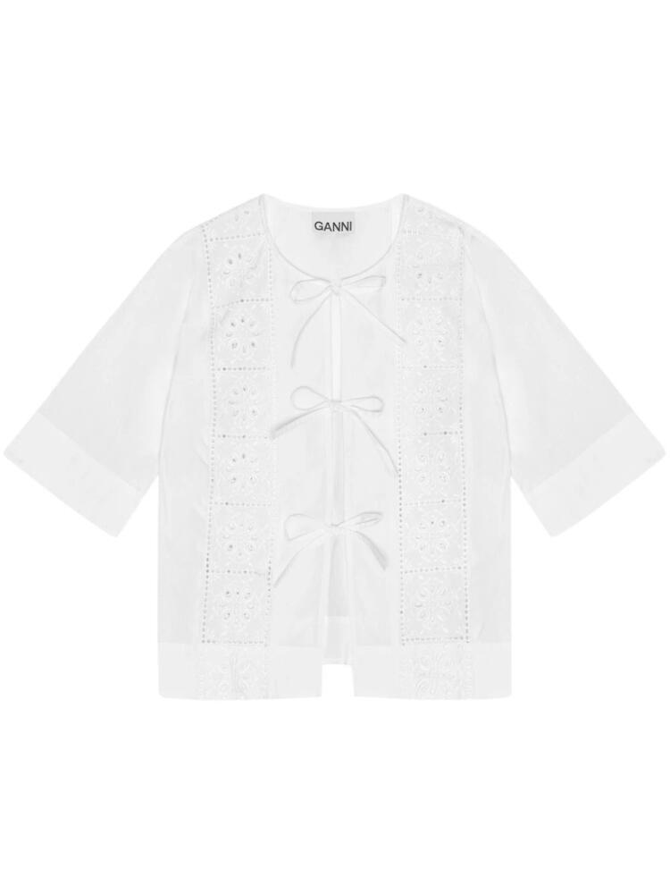 GANNI embroidered tie blouse - White Cover