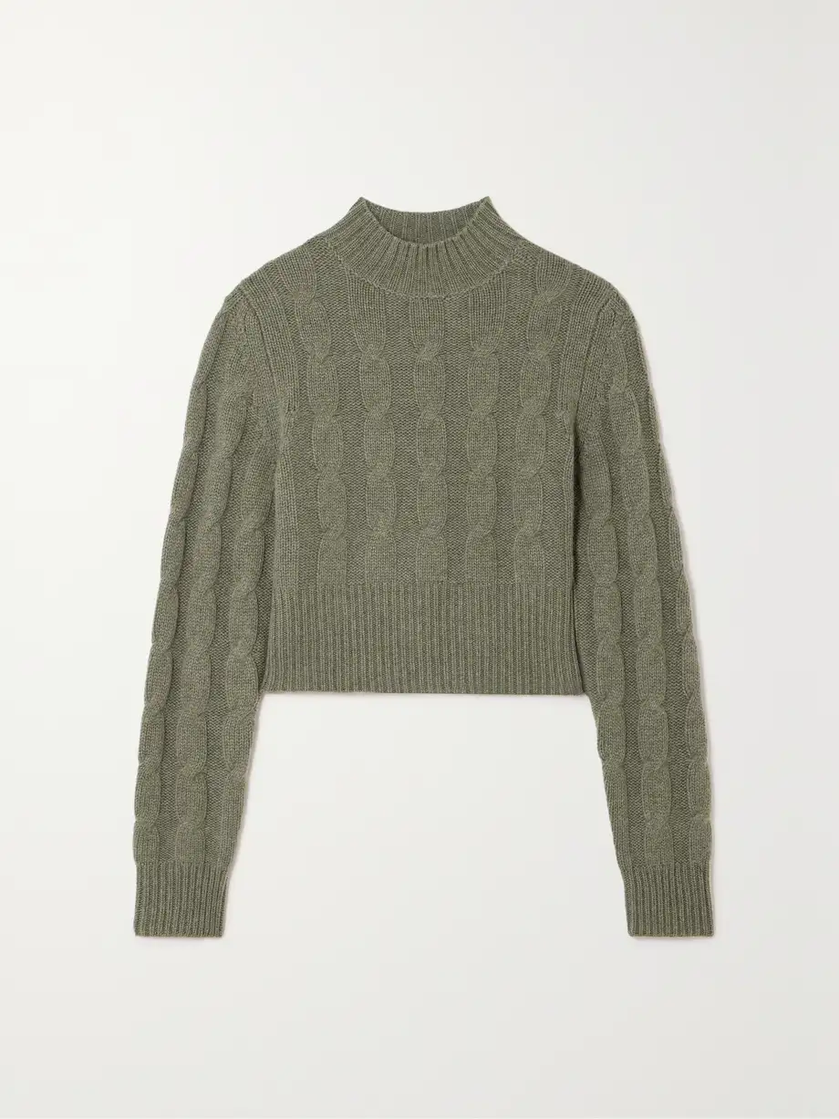 Le Kasha - + Net Sustain Murano Cropped Cable-knit Organic Cashmere Turtleneck Sweater - Green Cover