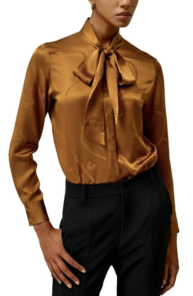 Lilysilk Jacquard-wave Silk Blouse with Bow for Women in Caramel Cover