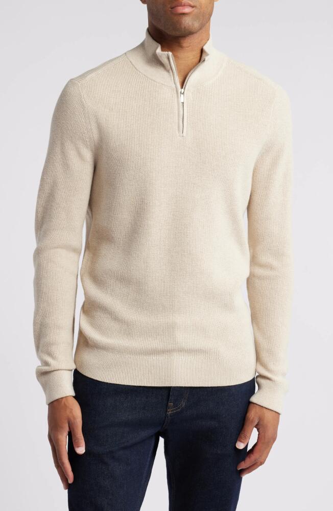 Nordstrom Cotton & Cashmere Quarter Zip Sweater in Ivory Sand Heather Cover