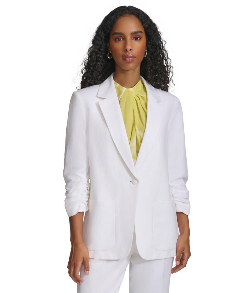 Calvin Klein Women's Linen-Blend Single-Button Blazer - White Cover