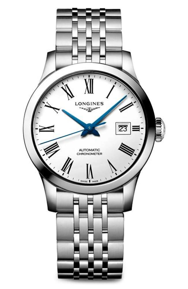 Longines Record Automatic Bracelet Watch, 40mm in Silver/White/Silver Cover