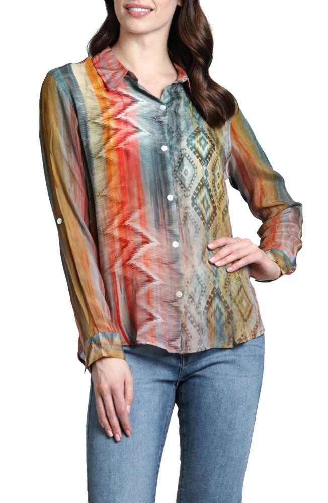 APNY Ikat Print Button-Up Shirt in Rust Multi Cover