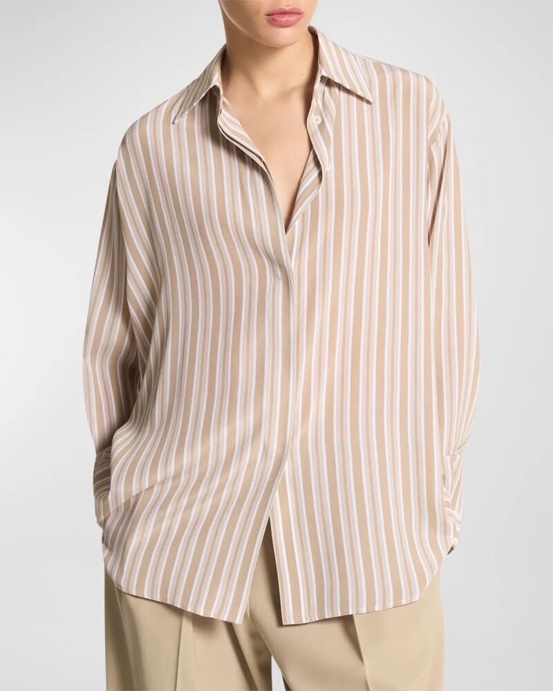 Michael Kors Collection Striped Crepe De Chine Boyfriend Button-Down Shirt Cover