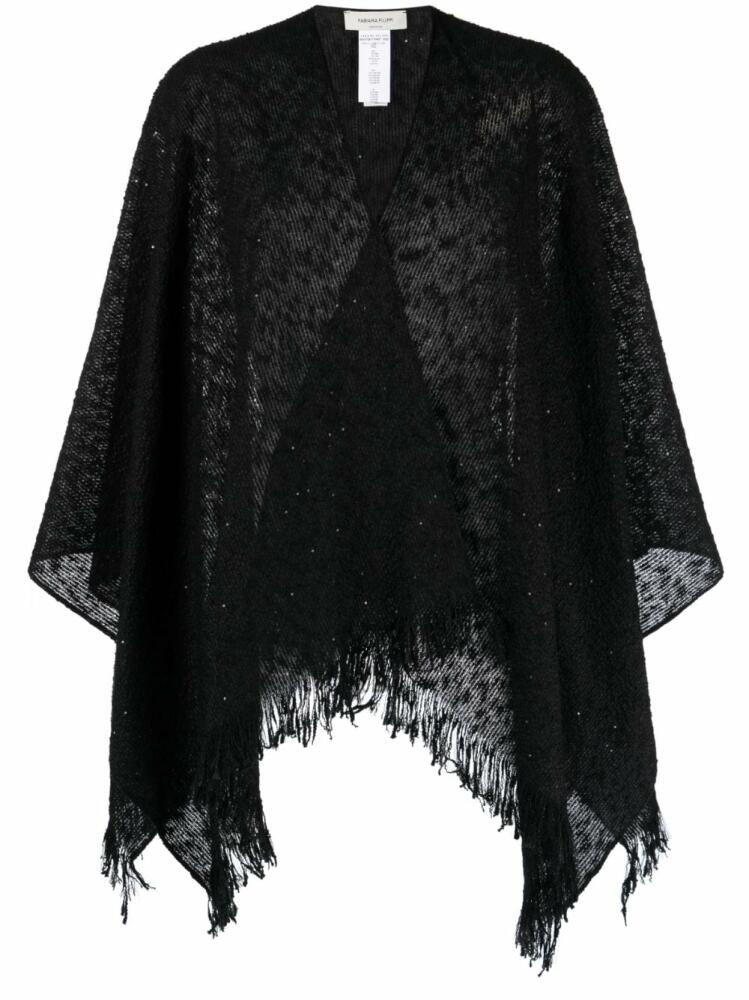 Fabiana Filippi fringed-edge cotton-blend poncho - Black Cover