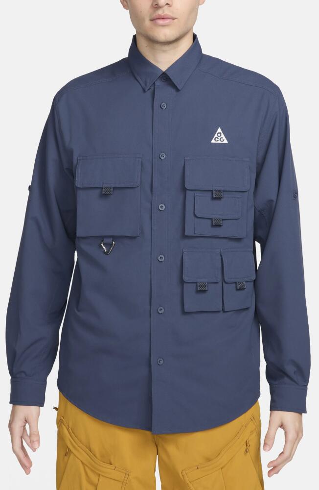 Nike Dri-FIT ACG UV Devastation Performance Button-Up Trail Shirt in Thunder Blue/Summit White Cover