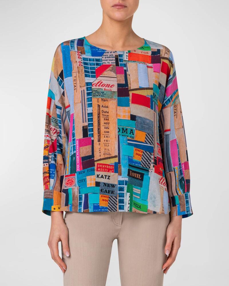 Akris punto Crepe De Chine NYC Paper Collage Print Blouse Cover