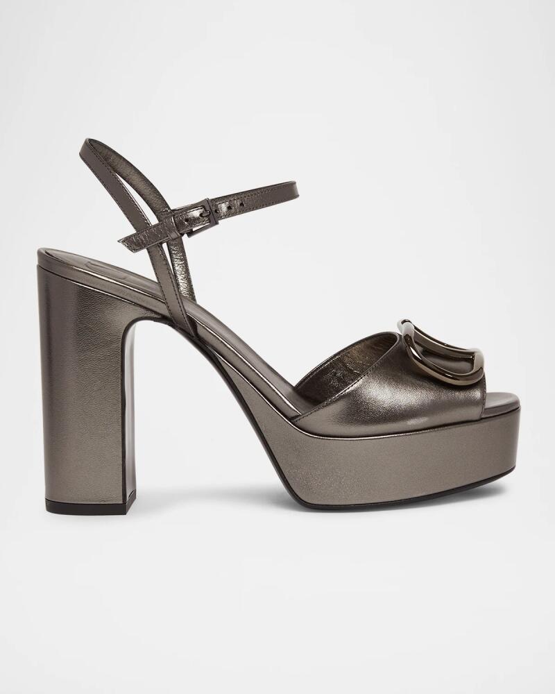 Valentino Garavani VLogo Metallic Ankle-Strap Platform Sandals Cover