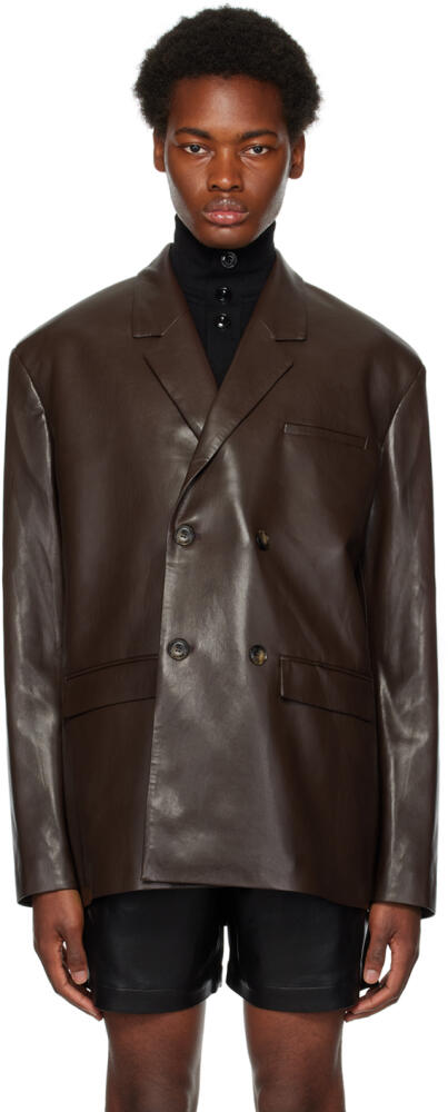 Nanushka Brown Gabriel Vegan Leather Blazer Cover