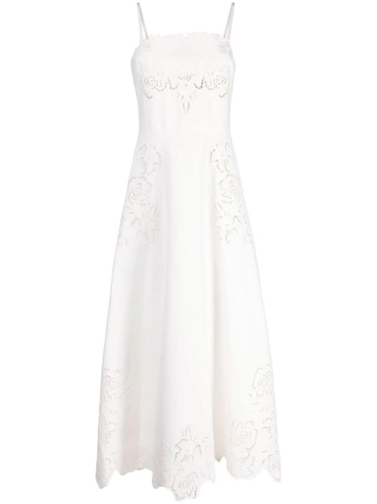 Elie Saab Drill floral-embroidered midi dress - White Cover