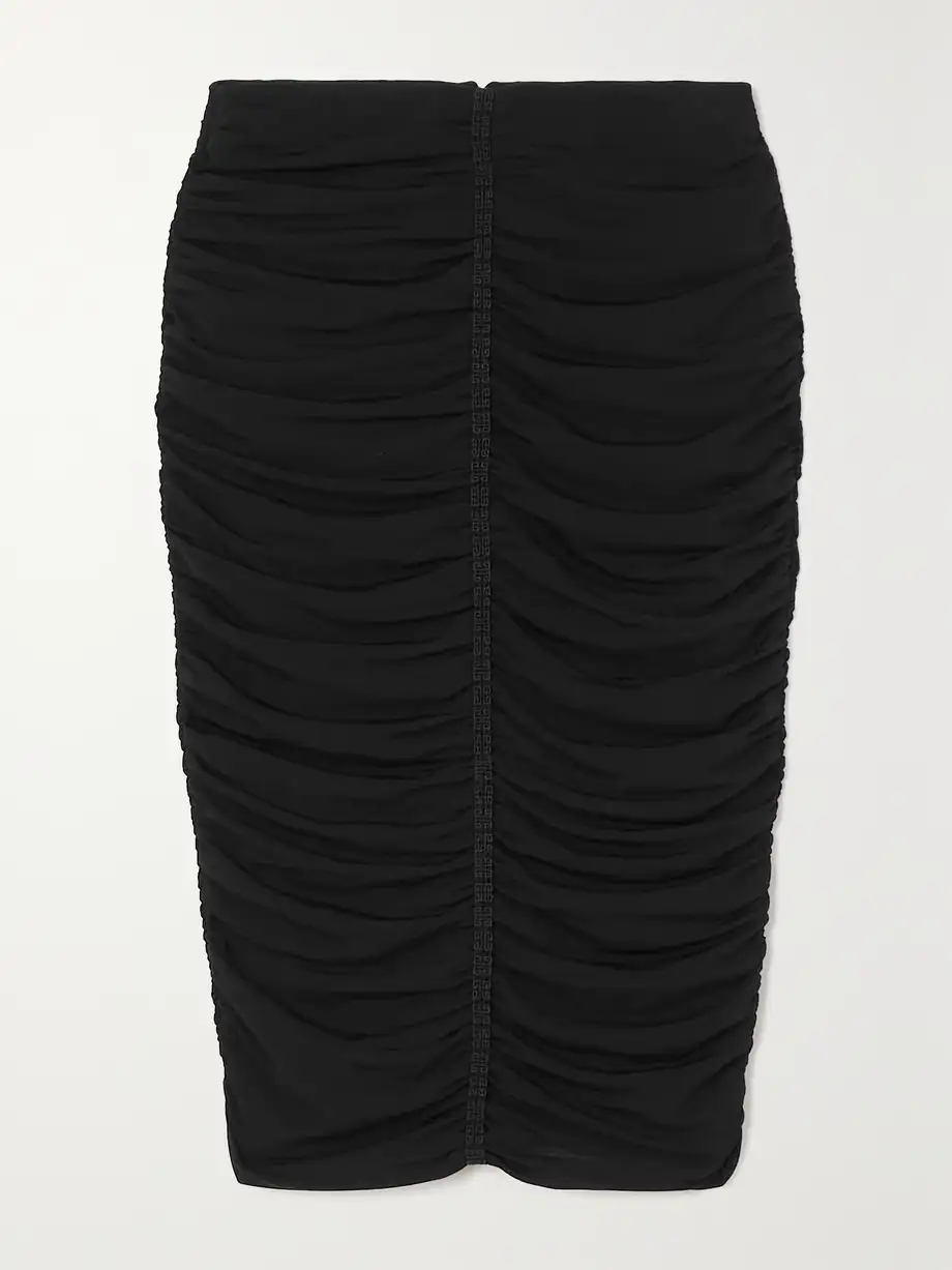 Givenchy - Ruched Crochet-trimmed Stretch-jersey Midi Skirt - Black Cover