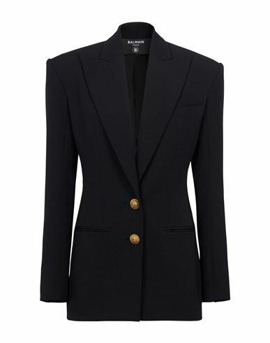 Balmain Balmain Jackets Black Woman Blazer Steel grey Virgin Wool Cover