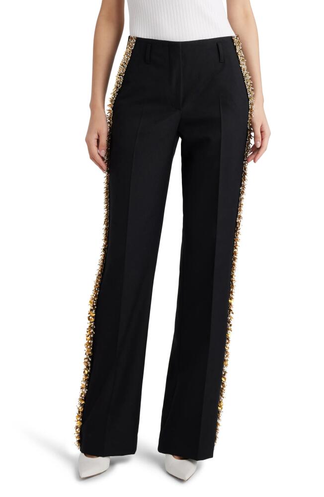 Dries Van Noten Embellished Tuxedo Stripe Wool Trousers in Black Cover