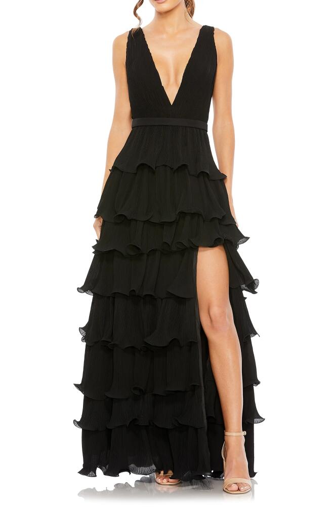 Ieena for Mac Duggal Tiered Ruffle A-Line Gown in Black Cover