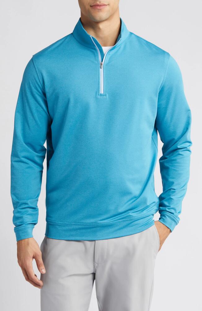 Peter Millar Perth Mélange Performance Quarter Zip Sweatshirt in Jasper Blue Cover