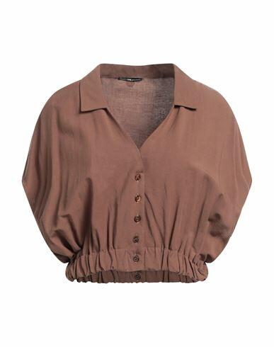 Take-two Woman Shirt Dark brown Viscose, Linen Cover