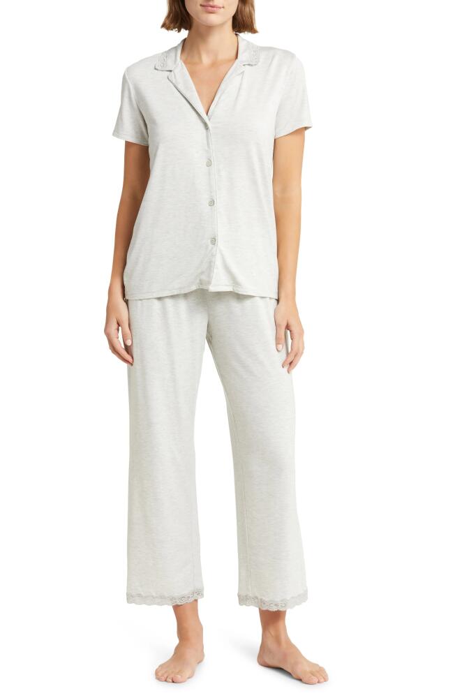 Natori Feathers Lace Trim Jersey Pajamas in Heather Pebble Stone Cover