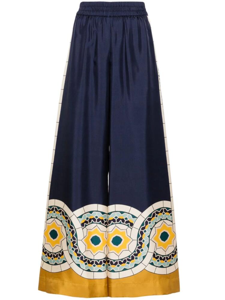 La DoubleJ high-waist silk palazzo trousers - Blue Cover