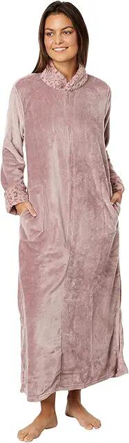 N by Natori Plush Lynx Mandarin Zip Caftan (Nude Blush) Women's Robe Cover