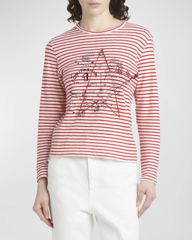 Golden Goose Striped Long-Sleeve T-Shirt w/ Embroidery Cover