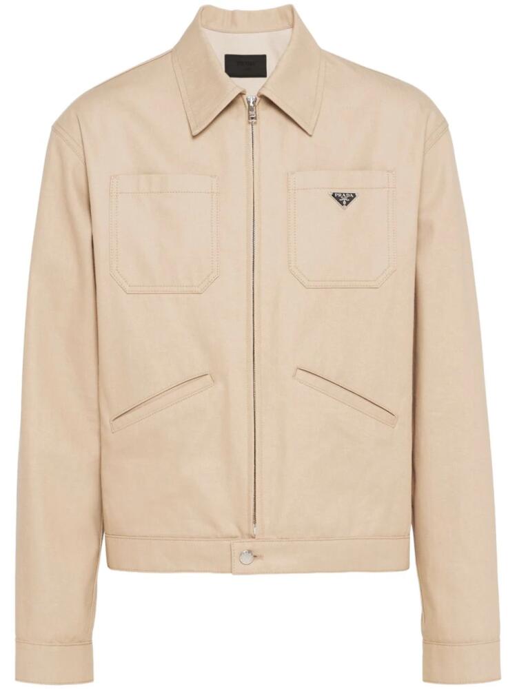 Prada enamel-triangle denim jacket - Neutrals Cover