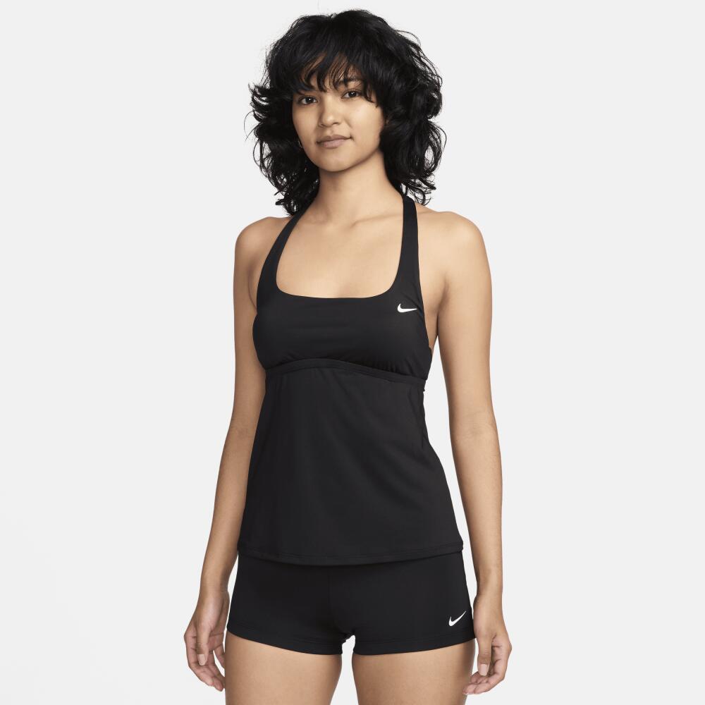 Nike Women's Swim Essential Square-Neck Tankini Top in Black Cover