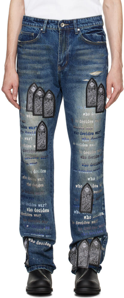 Who Decides War Blue Scripture Jeans Cover