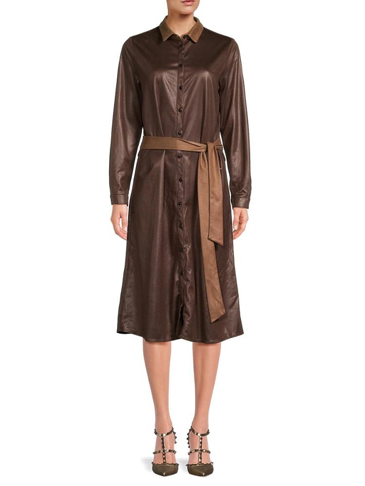 YAL New York Women's Belted Faux Leather Midi Dress - Brown Cover