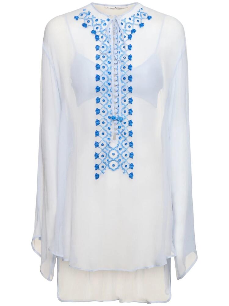 ERMANNO SCERVINO Embroidered Silk Caftan Shirt Cover