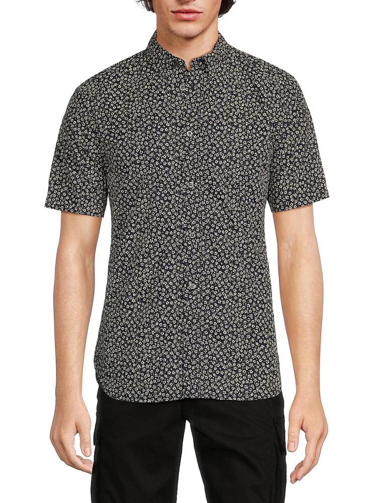 French Connection Men's Floral Short Sleeve Shirt - Marine Cover