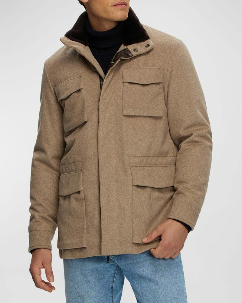 Gorski Men's Fabric Jacket With Lamb Shearling Collar Cover