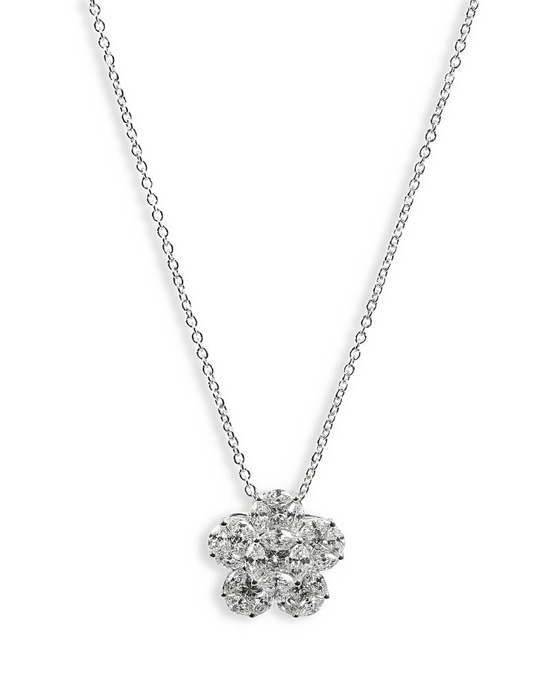 Zydo 18K White Gold Mosaic Diamond Flower Pendant Necklace, 16 Cover