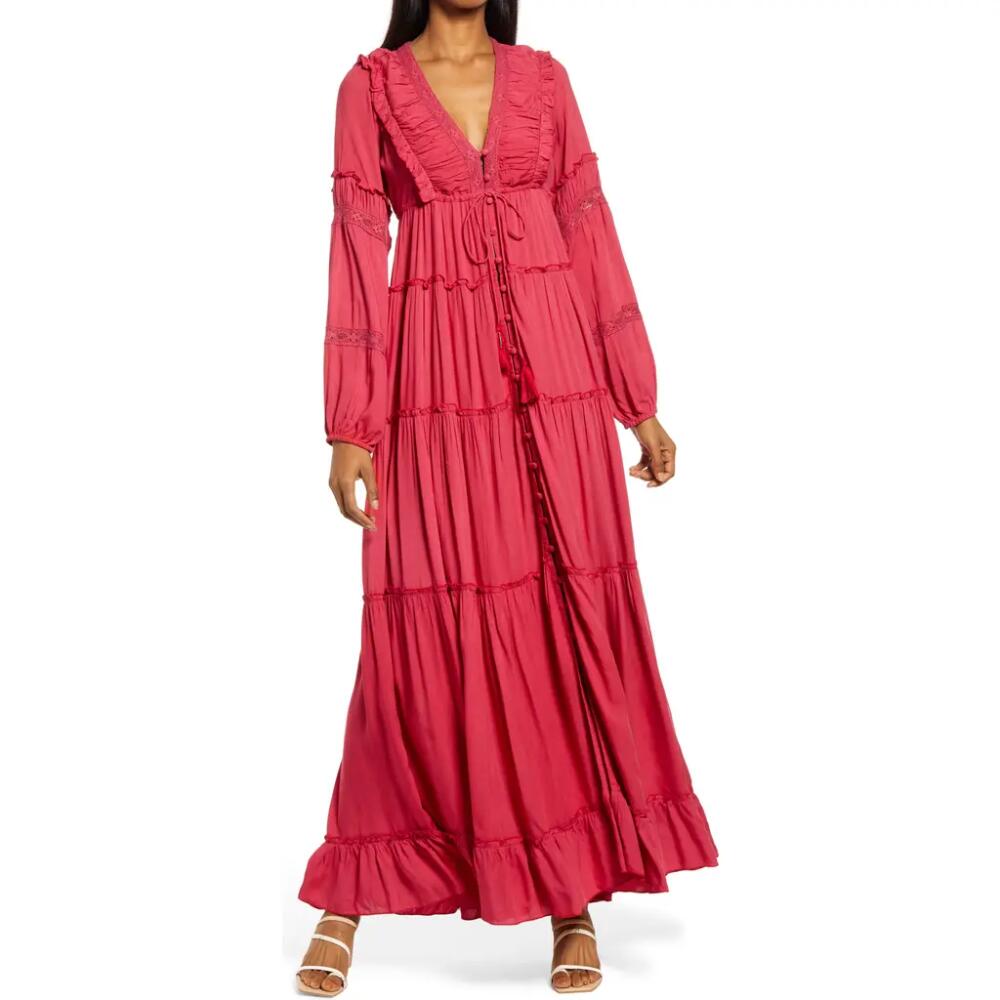 Area Stars Ali Tiered Ruffle Long Sleeve Maxi Dress in Berry Cover