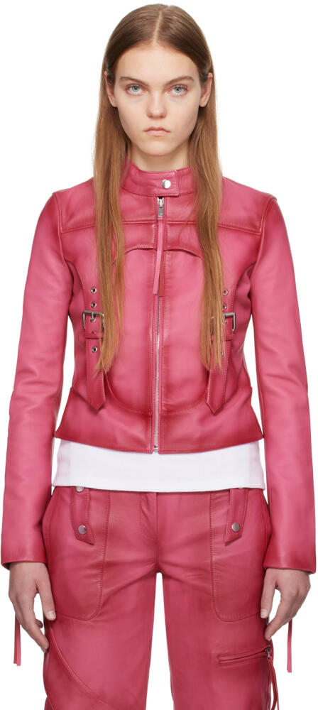 Blumarine Pink Guêpière Leather Biker Jacket Cover