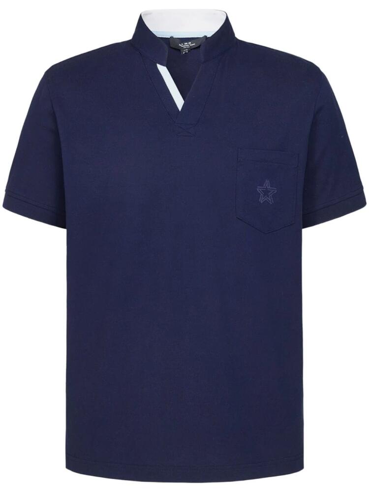 Shanghai Tang V-neck cotton polo shirt - Blue Cover