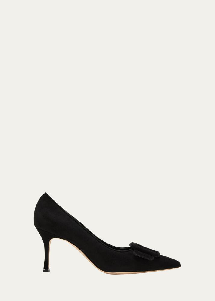 Manolo Blahnik Maysale Suede Pointed-Toe Buckle Pumps Cover