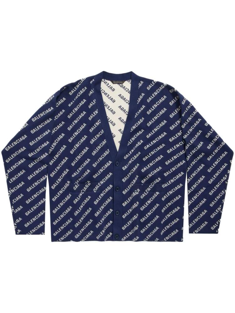 Balenciaga V-neck logo-print cardigan - Blue Cover